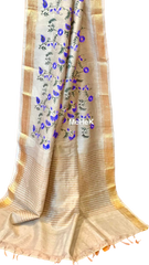 Silk Linen Embroidery Saree M J HANDLOOMS