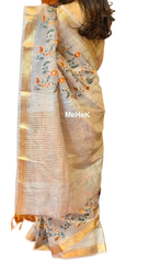 Silk Linen Embroidery Saree M J HANDLOOMS