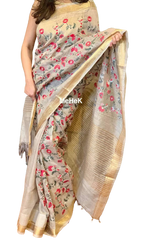 Silk Linen Embroidery Saree M J HANDLOOMS