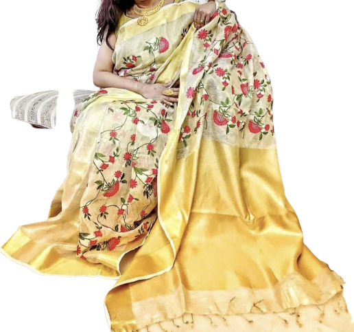 Silk Linen Embroidery Saree M J HANDLOOMS