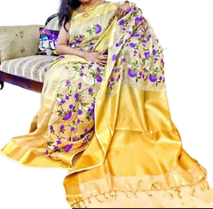 Silk Linen Embroidery Saree M J HANDLOOMS