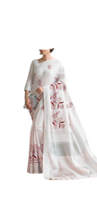 Pure Linen Embroidery Saree M J HANDLOOM