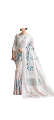 Pure Linen Embroidery Saree M J HANDLOOMS