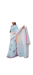 Pure Linen Embroidery Saree M J HANDLOOM