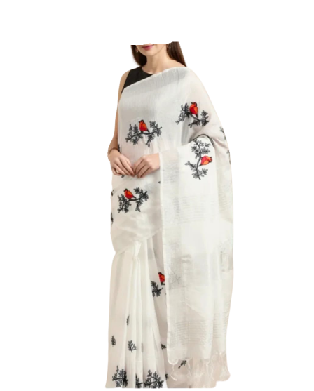 Pure Linen Embroidery Saree M J HANDLOOMS