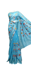 Silk linen Embroidery saree M J HANDLOOMS