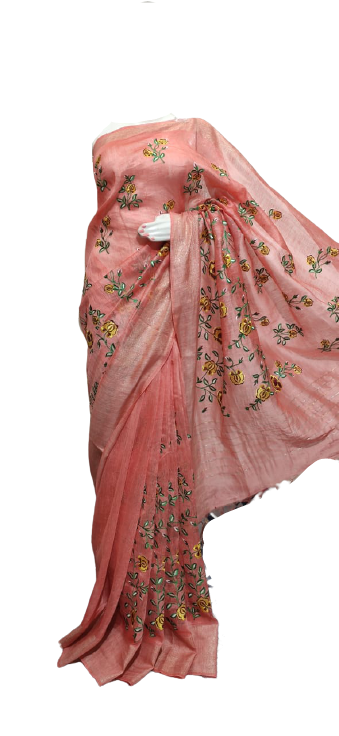Silk linen Embroidery saree M J HANDLOOMS