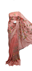 Silk linen Embroidery saree M J HANDLOOMS