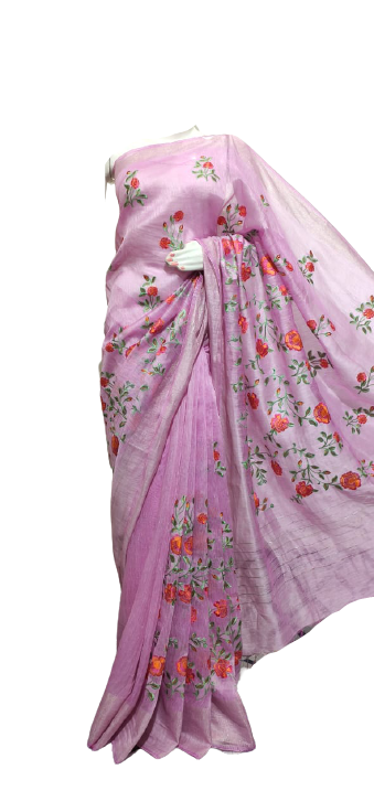 Silk linen Embroidery saree M J HANDLOOM