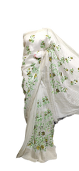 Silk linen Embroidery saree M J HANDLOOMS