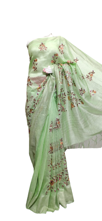 Silk linen Embroidery saree M J HANDLOOM