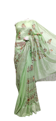Silk linen Embroidery saree M J HANDLOOM