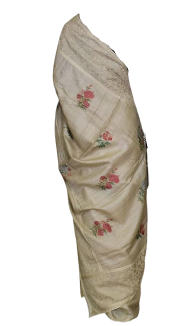 Tussar Silk Hand Embroidery Cutwork M J HANDLOOMS