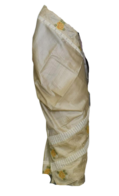 Tussar Silk Hand Embroidery Cutwork M J HANDLOOMS