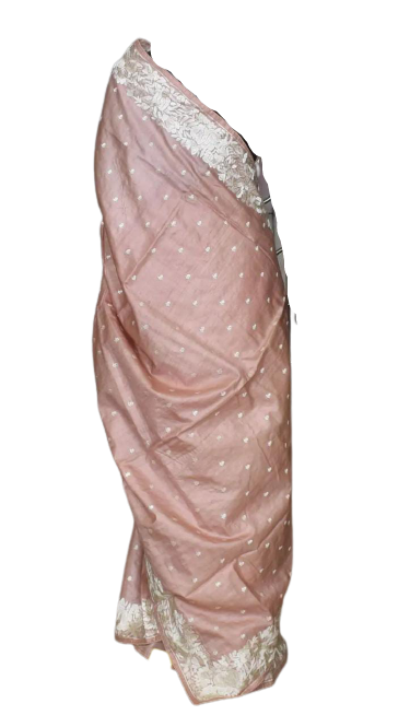 Tussar Silk Hand Embroidery Cutwork M J HANDLOOMS