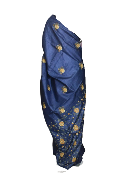 Ghicha Tussar Silk Hand Embroidery Saree M J HANDLOOMS