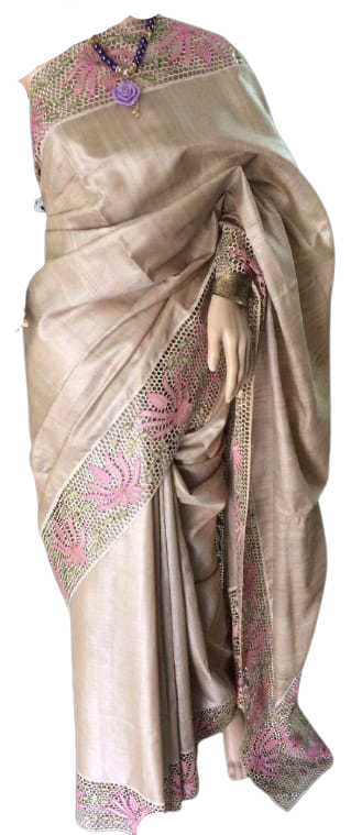 Tussar Silk Hand Embroidery Cutwork SILKZONE