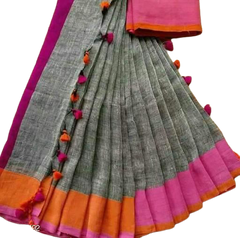 Pure Linen Saree M J HANDLOOMS
