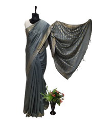 Organza Linen Cutwork Saree M J HANDLOOMS