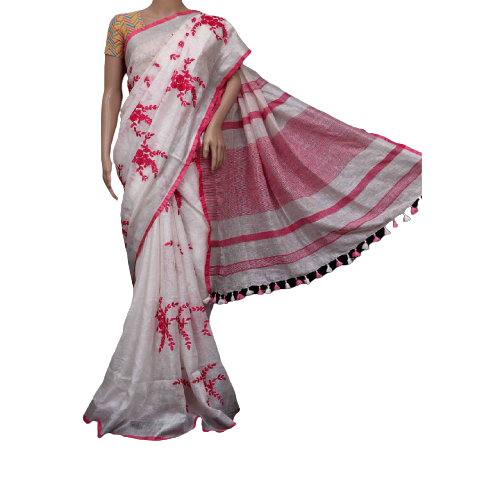 Pure Linen Embroidery Saree SILK ZONE