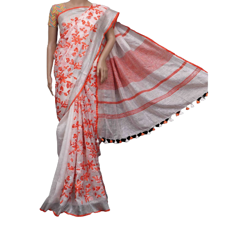 Pure Linen Embroidery Saree SILK ZONE