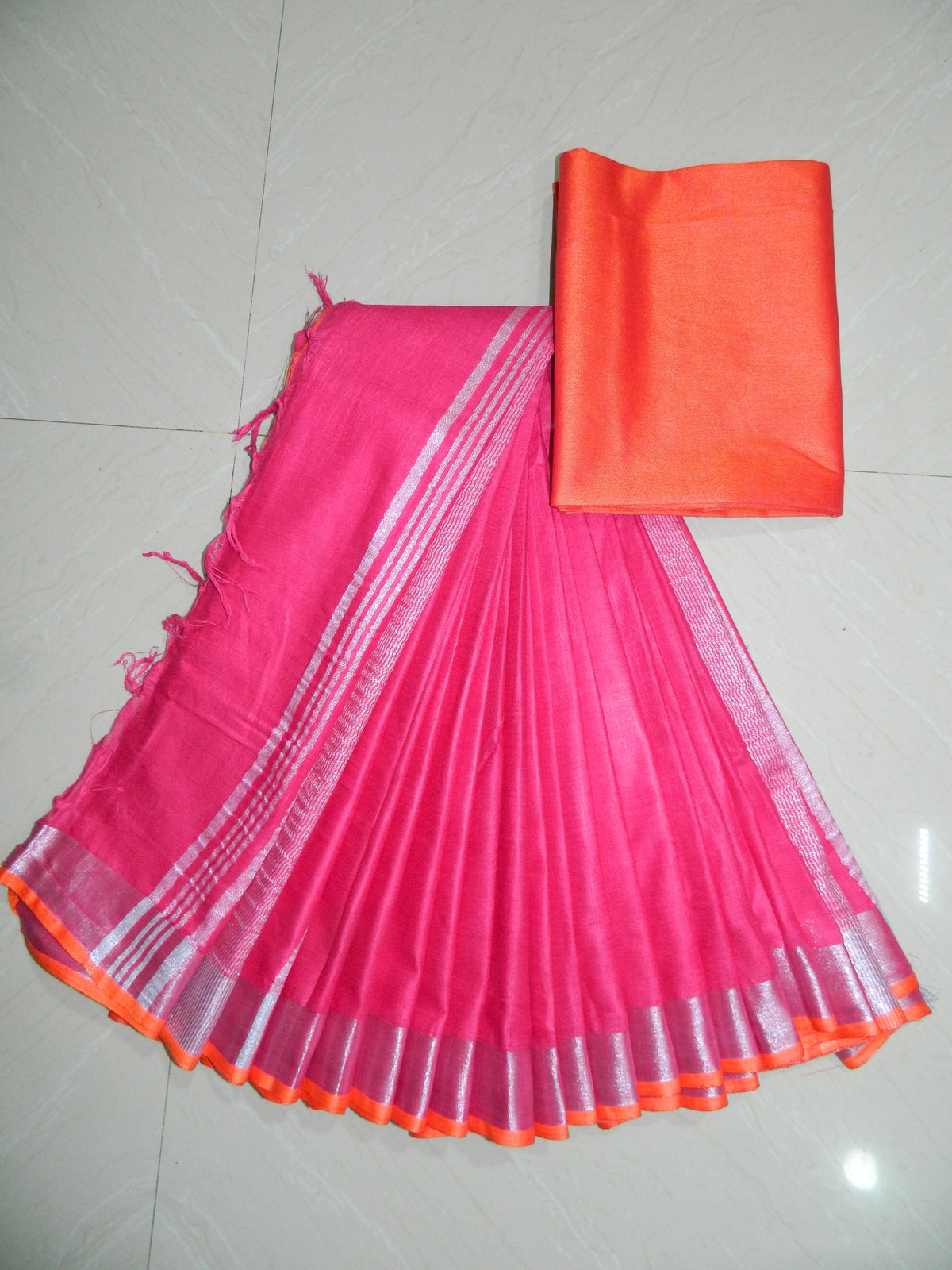 linen slub saree with blouse INDIA SILK P.W.C.S. LTD