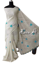 Linen embroidery heart design saree SILK ZONE