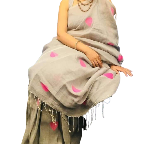 Linen embroidery heart design saree SILK ZONE