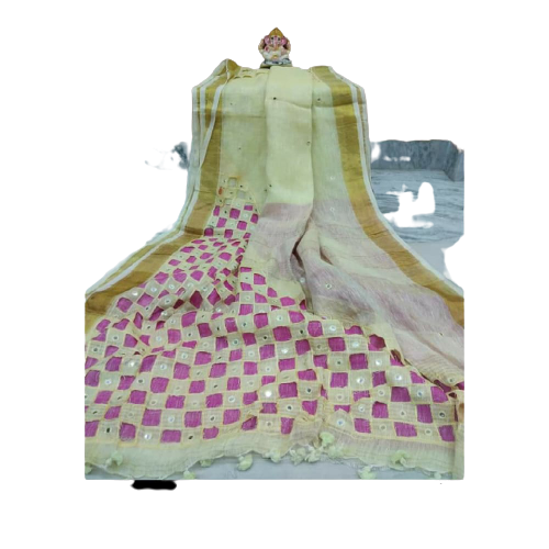 Pure linen cut work design Saree M J HANDLOOMS