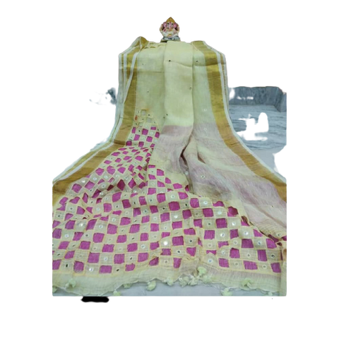 Pure linen cut work design Saree M J HANDLOOMS