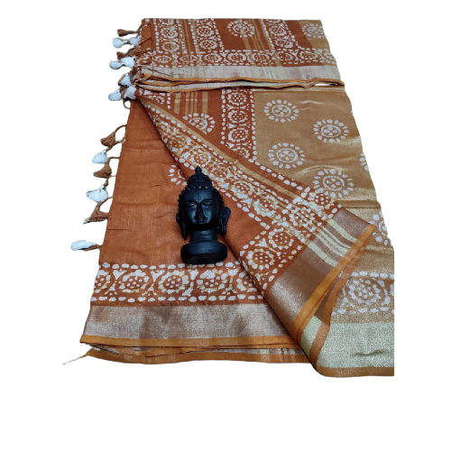 Khadi linen batik print saree SILK ZONE