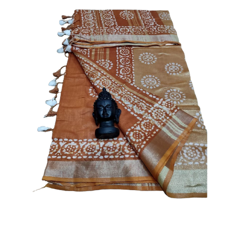 Khadi linen batik print saree SILK ZONE