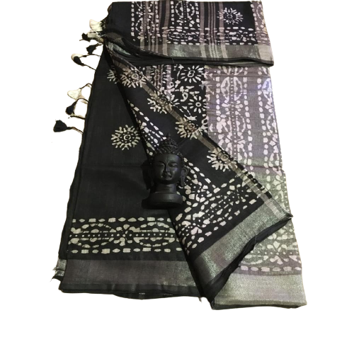 Khadi linen batik print saree SILK ZONE