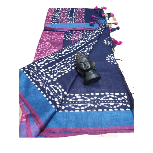 Khadi linen batik print saree SILK ZONE