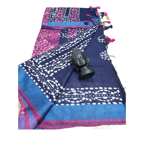 Khadi linen batik print saree SILK ZONE