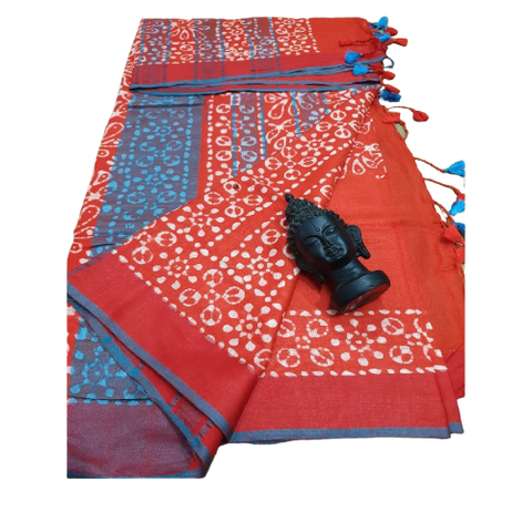 Khadi linen batik print saree SILK ZONE