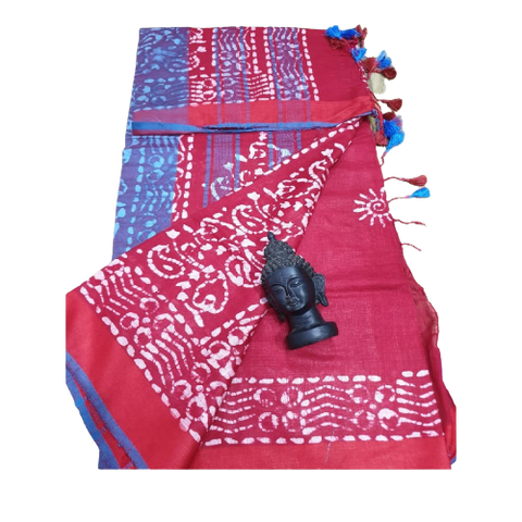 Khadi linen batik print saree SILK ZONE