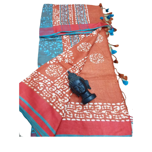 Khadi linen batik print saree SILK ZONE