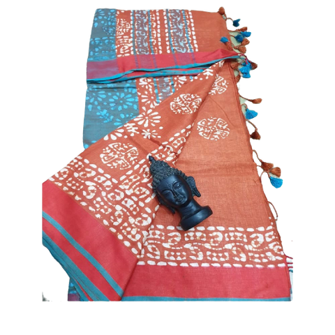 Khadi linen batik print saree SILK ZONE