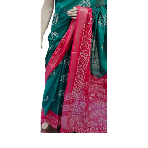 Khadi linen batik print saree SILK ZONE