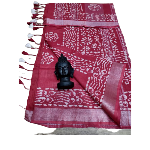 Khadi linen printed saree SILK ZONE