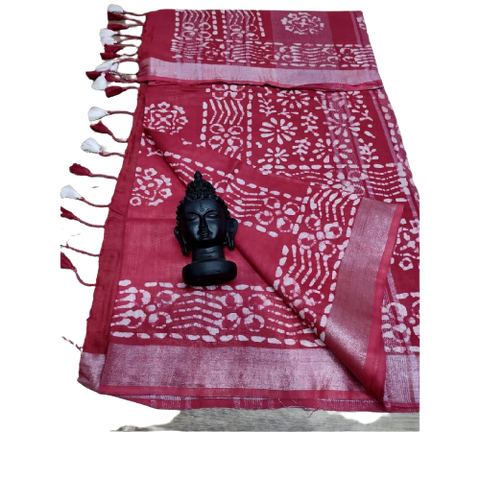 Khadi linen printed saree SILK ZONE