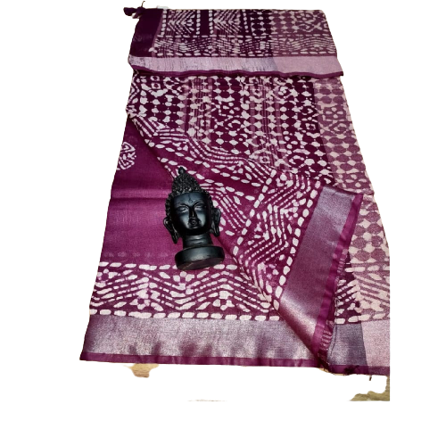 Khadi linen batik print Saree SILK ZONE