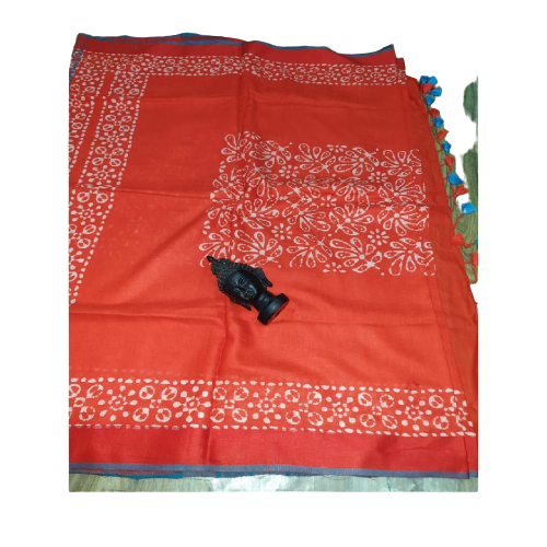 Khadi linen batik print saree SILK ZONE