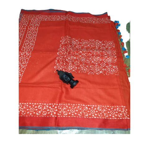 Khadi linen batik print saree SILK ZONE