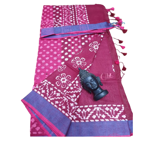 Khadi linen batik print saree SILK ZONE