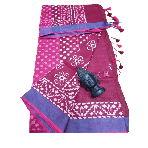 Khadi linen batik print saree SILK ZONE