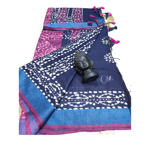 Khadi linen batik print saree SILK ZONE