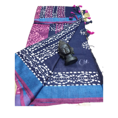 Khadi linen batik print saree SILK ZONE