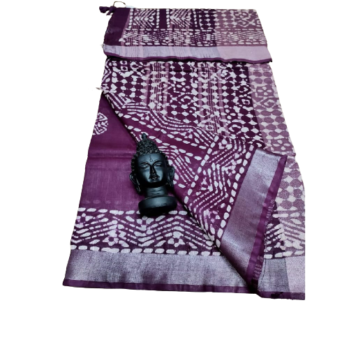 Khadi linen batik print saree SILK ZONE